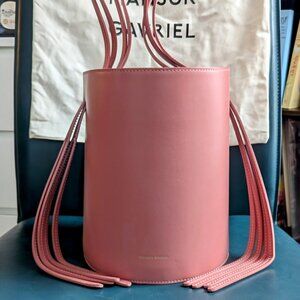 Mansur Gavriel Calfskin Italian Leather Fringe Bucket Bag in Blush